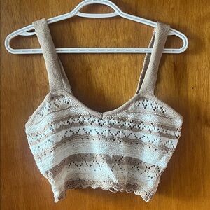 Woman’s Divided Beige & Cream Crochet Crop Tank Small